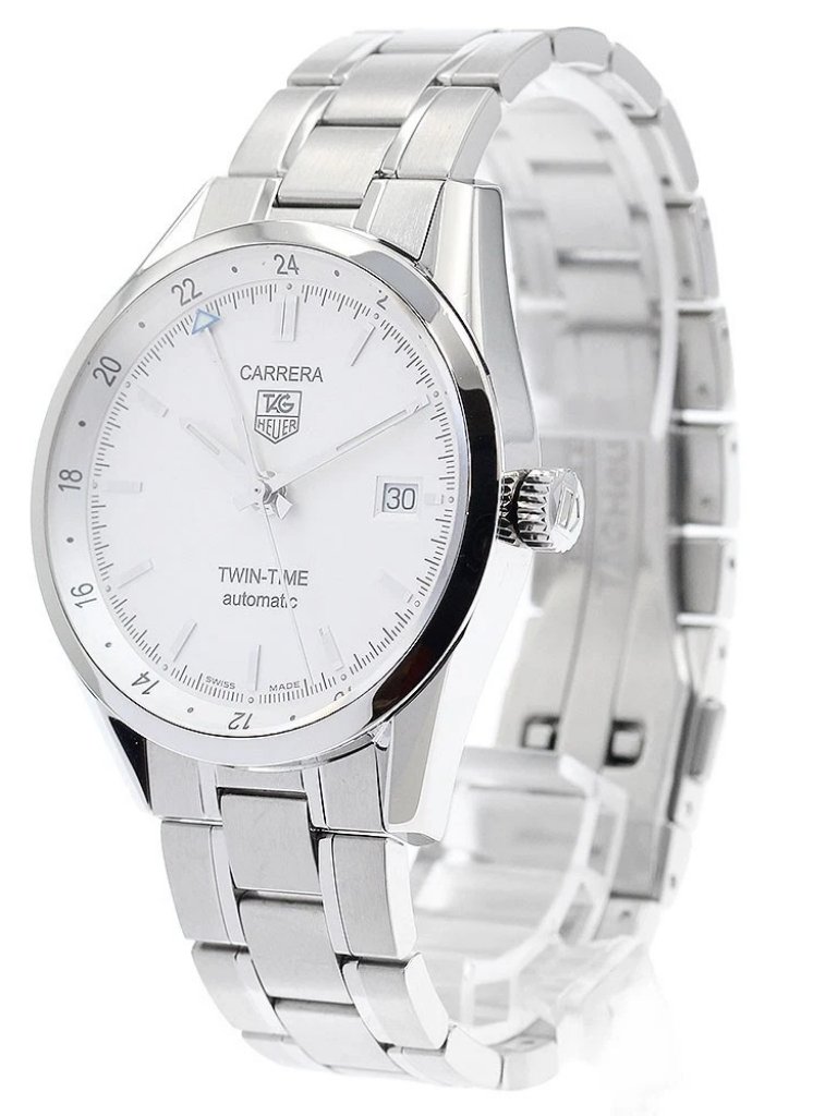 Tag Heuer Carrera Twin Time Wv2116 Gmt Silver Dial Automatic Mens Watch917657